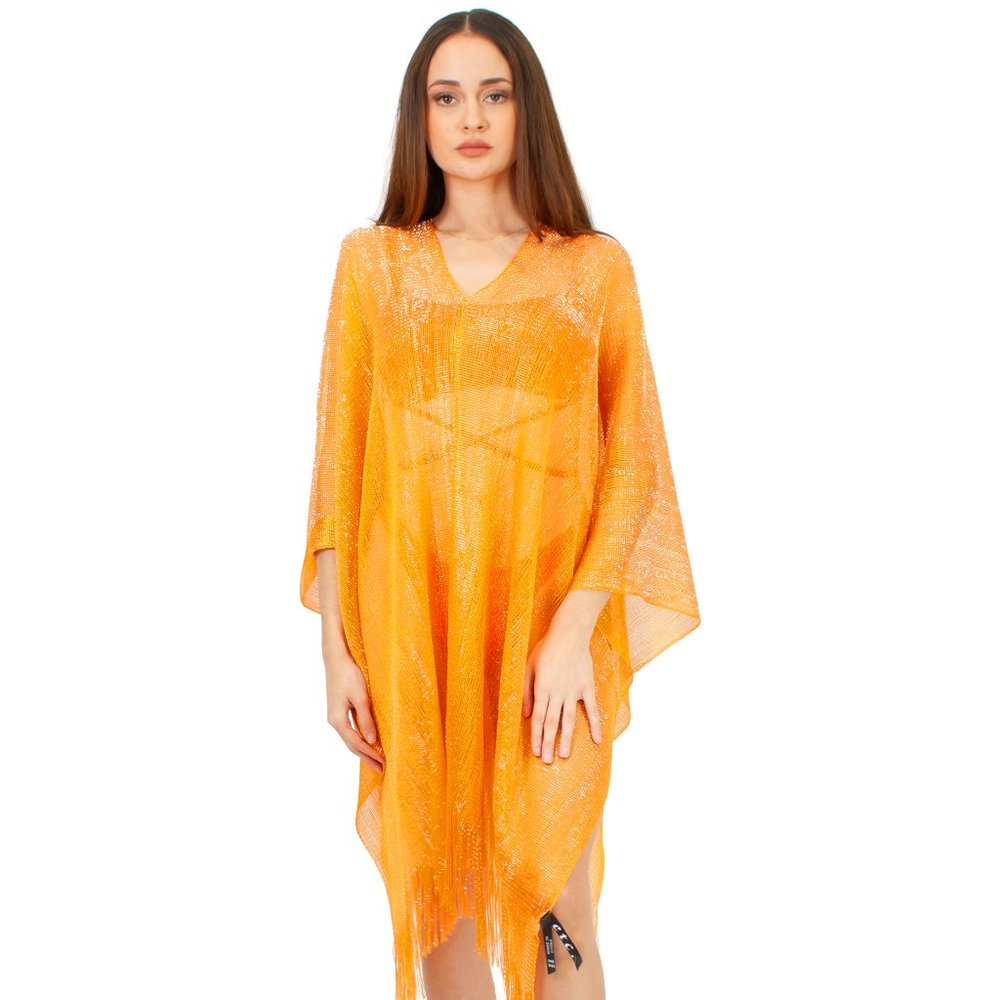 Lazy Daisy Camille finely weaved lurex textile poncho cover-up